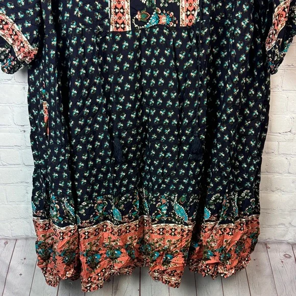 BloomChic Blue Floral Bohemian Balloon Sleeve Midi Dress Plus Size 5X - Picture 6 of 7
